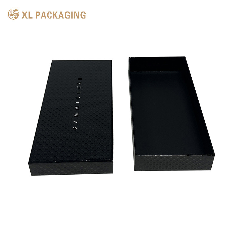 Black Paper Cardboard Gift Packaging Box Glossy Lamination Lid And Base Gift Box