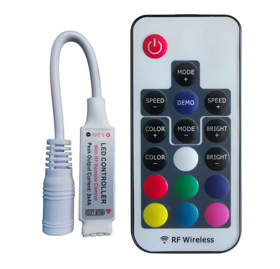 Mini LED RGB Controller RF 17 Key Wireless Remote Control For 5050 RGB LED Light Bar
