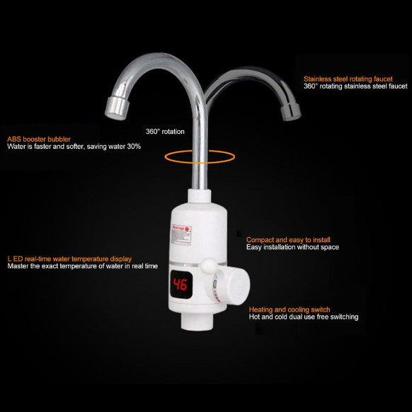 3-5s Water Heater Digital Control Electric Faucet 2KW 3KW With Shower Head
