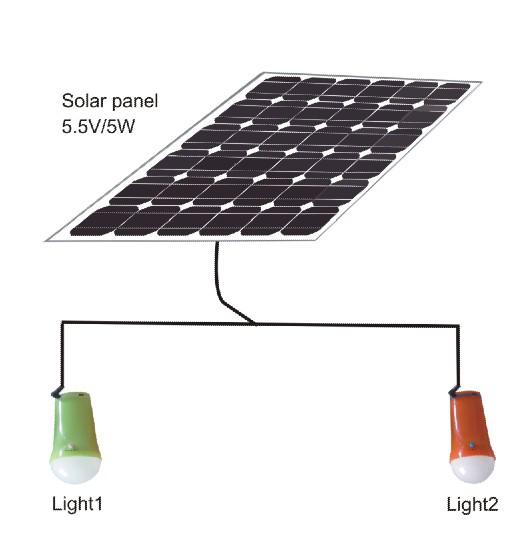 Mini solar lamps 5W with 2pcs LED bulbs high lumens with hook and mobile charging