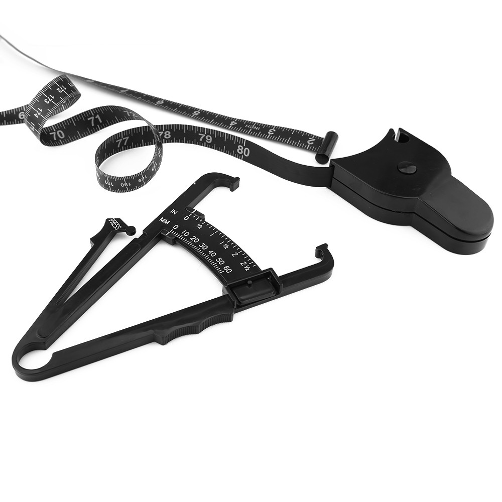 Cool Black Body Fat Measuring Tape Percentage Measurement Tester Set With Locking Pin Push Button Retraction