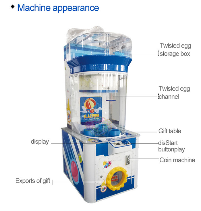 200W Kids Arcade Machine Crazy Capsule Toys Coin Operated Game Machine