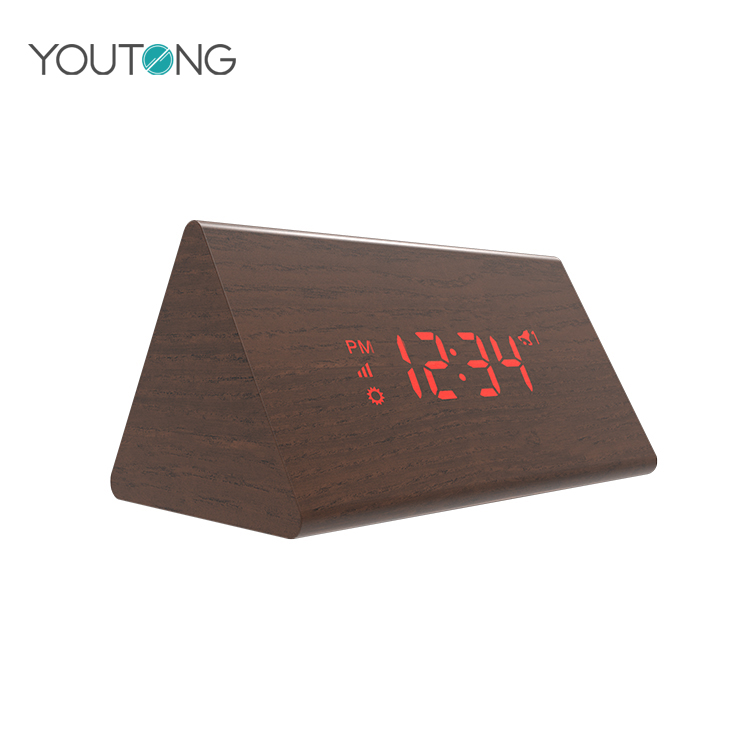 Household Electric Alarm Wooden Triangle Clock Led Alarm Clock With Calendar