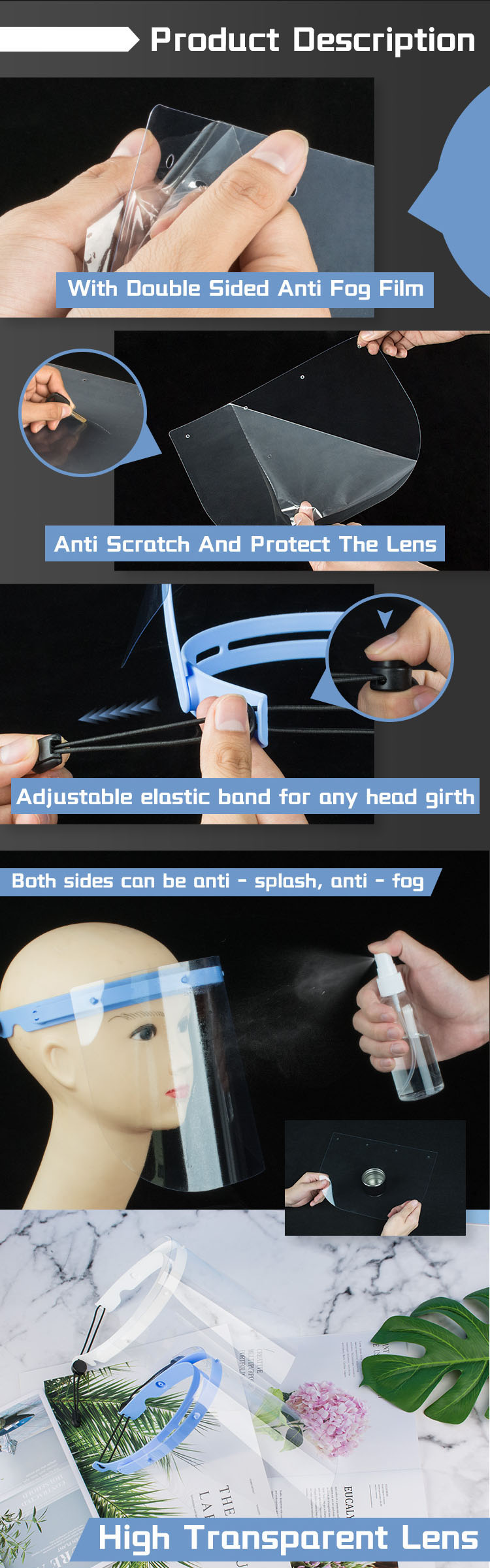 Anti Splash Full Face Transparent Protective Visor Face Shield Multiple Usage
