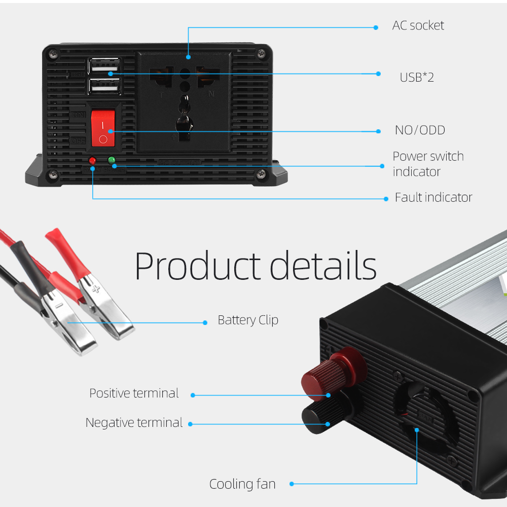 500W Car Inverter Converter For Car Inverters 500W Power Inverter Dc 12V To 110V Ac Car