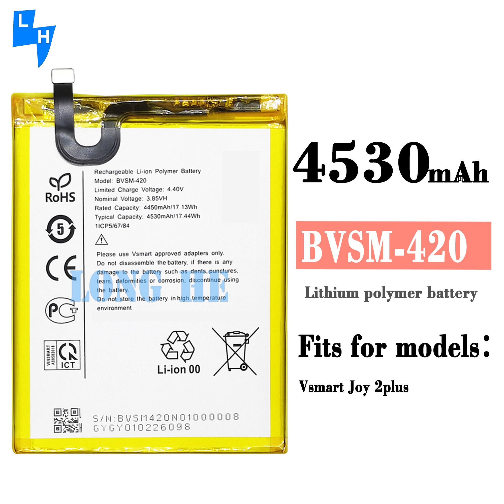 RECHARGABLE 4530mah High Capacity Mobile Phone Battery Replacement for Vsmart Joy 2plus
