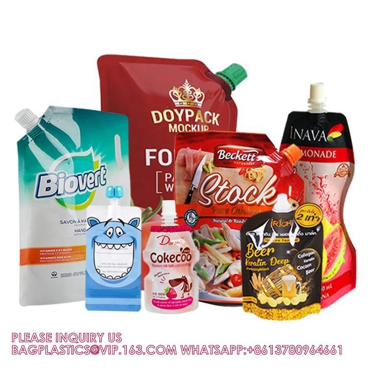 Custom Liquid Stand Up Nozzle Bag Beverage Sauce Jelly Red Wine Food Grade Aluminium Spout Pouch