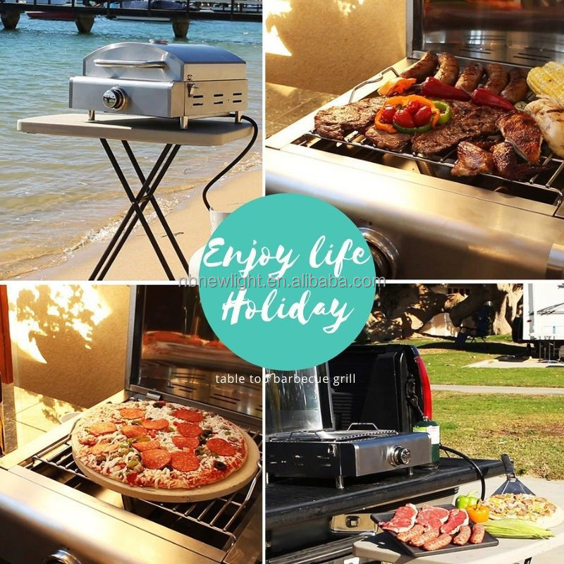 Rotisserie Roaster Propane Grill with Tabletop Pizza Maker and Stainless Steel Housing