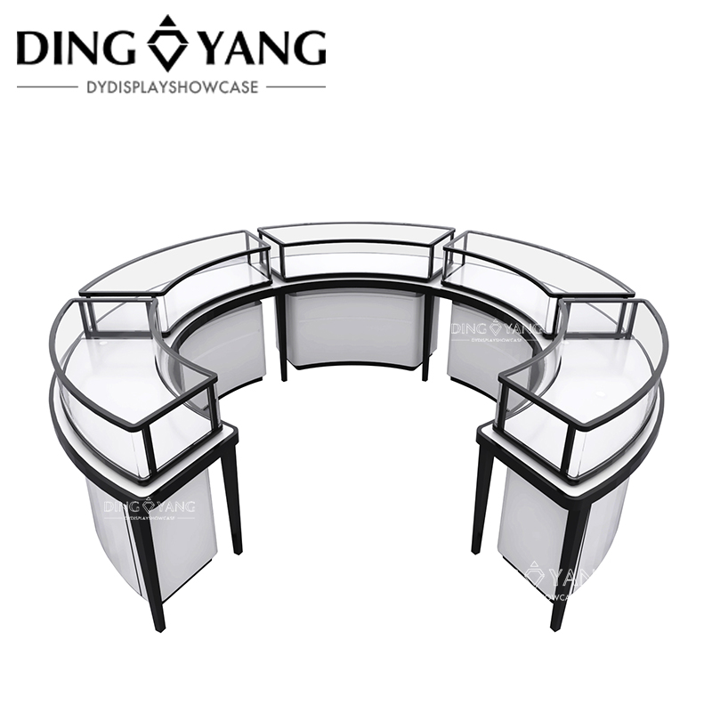 High End Lockable Jewelry Showcase Display Customize Factory Round Black And White Center Island Showcases