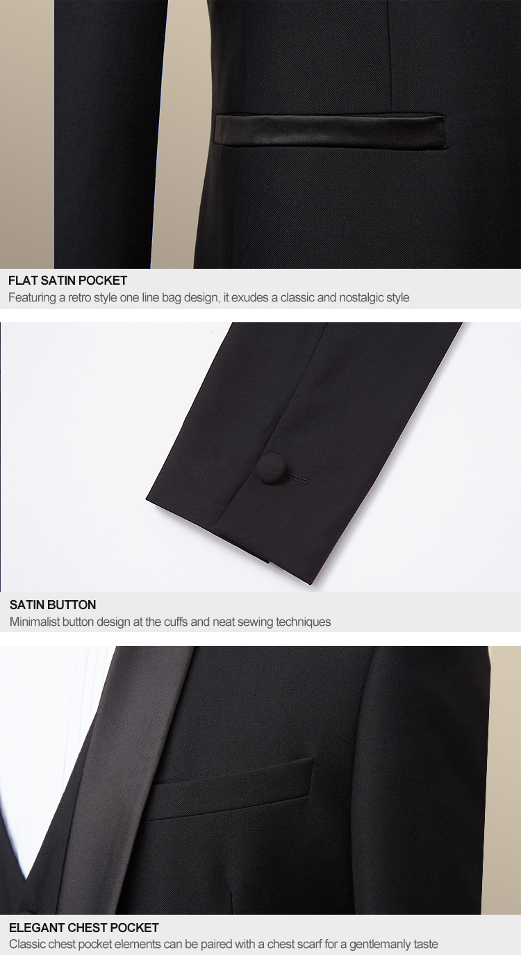Regular Length Dark Color One-button Gun and Shawl Lapel Silk Collar Men's Business Suits