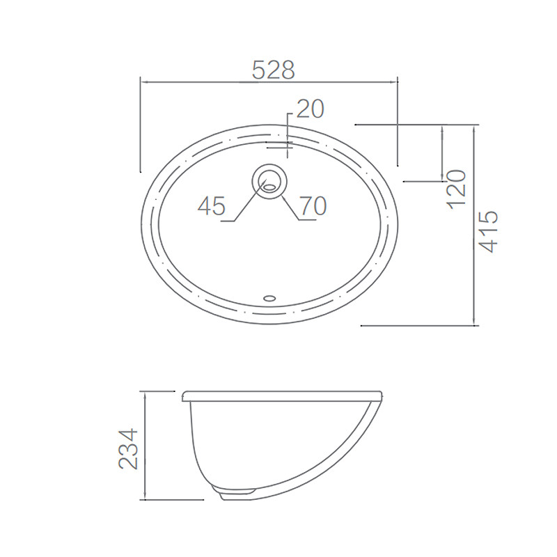 Sanitary Ware Porcelain Bathroom Basin Under Counter for Bathroom