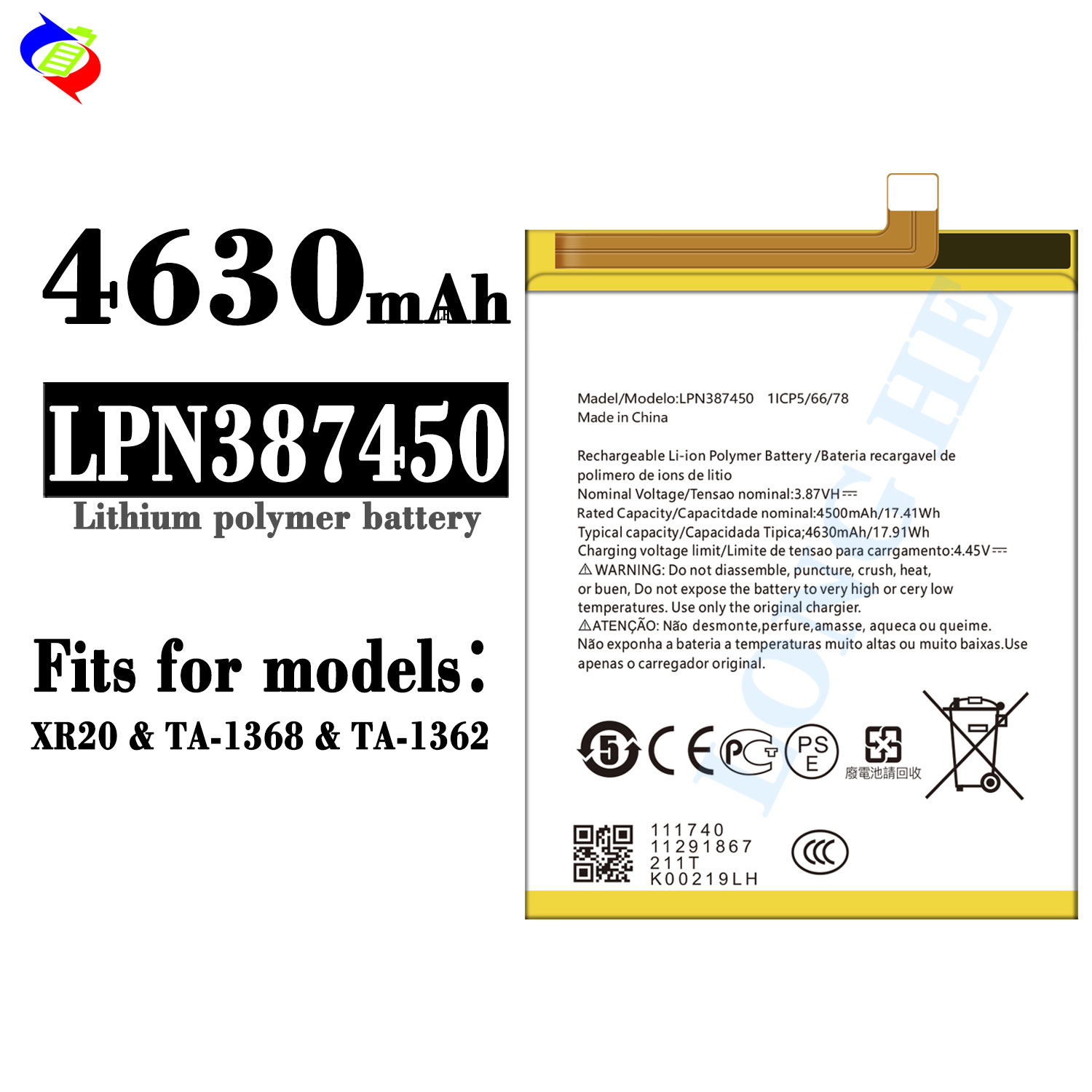 4630mAh Capacity Original Rechargeable Battery for Nokia XR20 TA-1368 1362 Mobile Phone