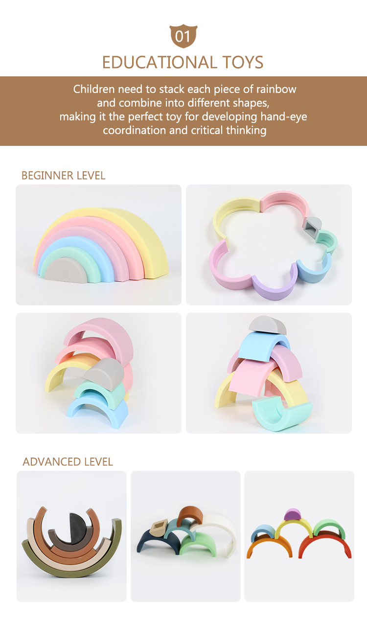 Customized Soft Silicone Toys Rainbow Stacking For Baby Educational