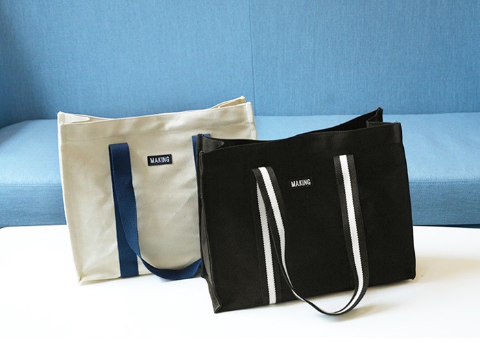 Printed Canvas Shopping Bags With Leather Handle / 20OZ Cotton Fabric