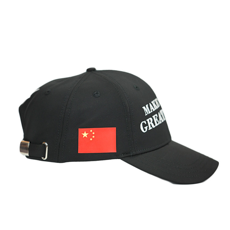 Promotional Flat Embroidery Baseball Caps 6 Panel Black Color ISO9001