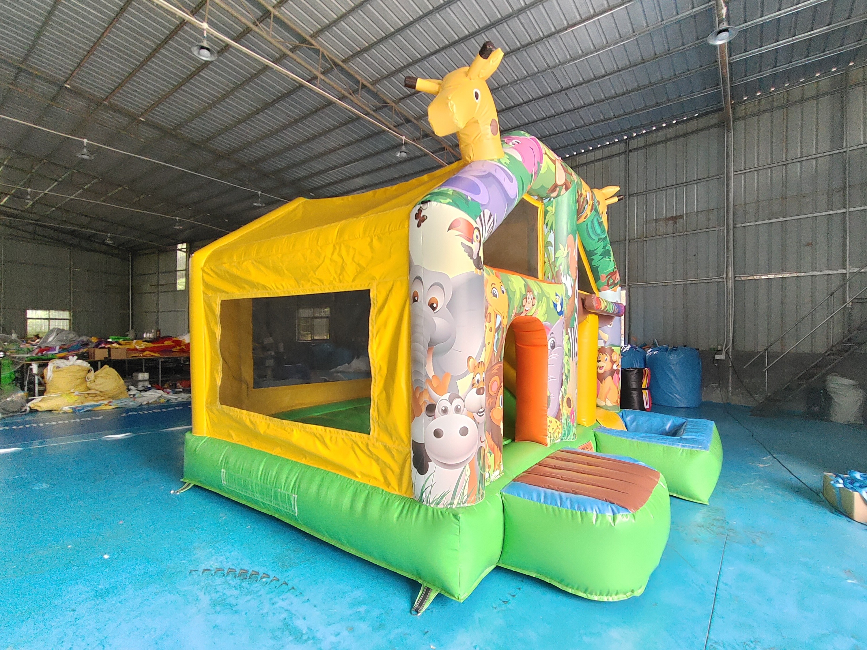 Small Indoor Bounce House Full Printing Giraffe Cartoon Animal Park Castle With Silde Combo