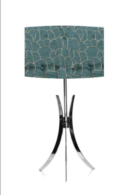 TC Metal Leaf Print Lamp 400*220MM Fabric Drum Shade For Rooms And Hotels