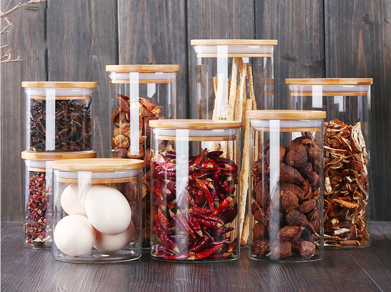 Cylinder Sealable Glass Bottles With Bamboo Lid High Borosilicate