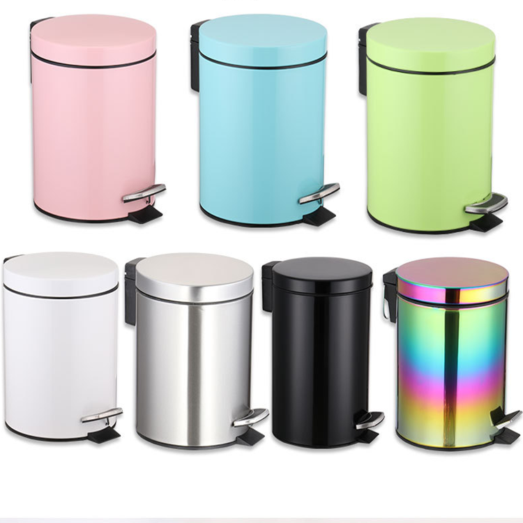 Metal Office Home Indoor Trash Can With Step Pedal 7L Dust Bin Storage