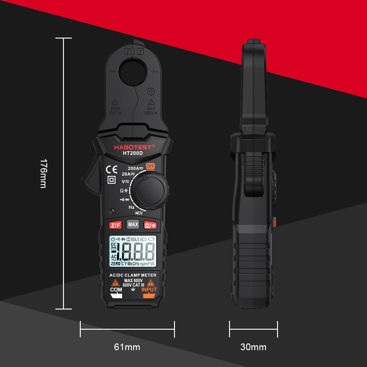 HT200D Clamp Meter DC/AC Current Voltage Digital Clamp Meter Measure Frequency Of Resistance Capacitance NCV Test
