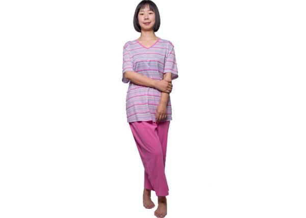 Fashion Ladies Pink Print Stripped Pajamas Nightwear Sets Short Sleeve Anti -