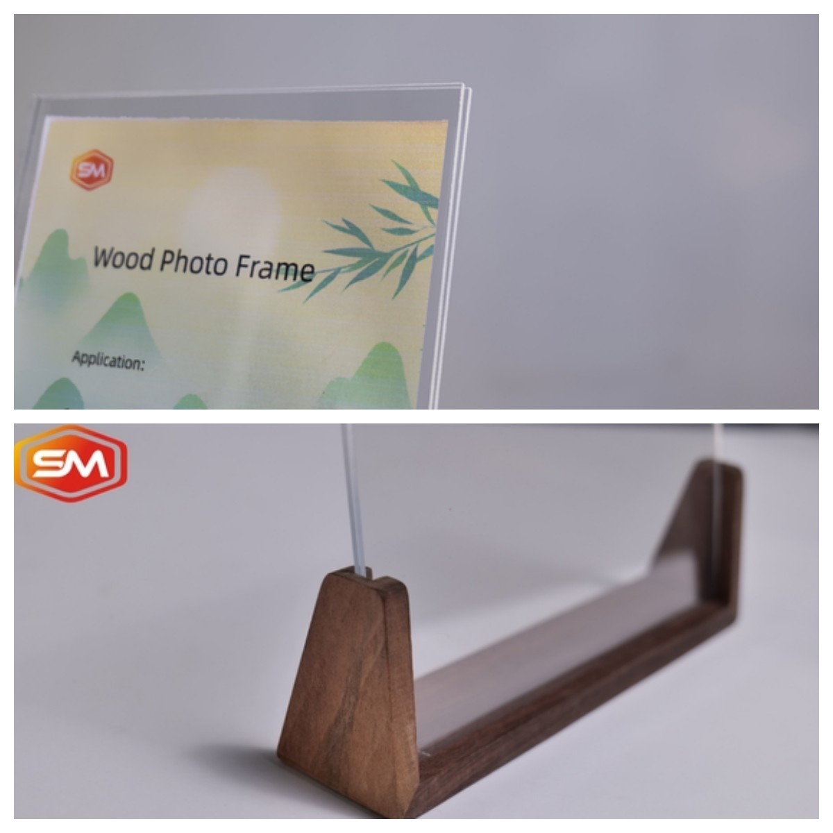 High Definition Acrylic Photo Frame with Walnut Wood Base