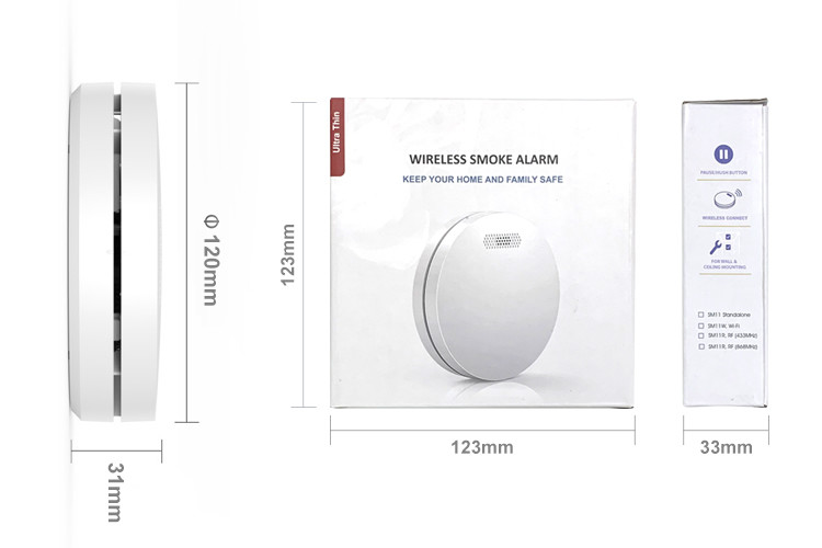 433MHZ 868MHZ Wireless Interconnected Smoke Alarm Detector With TUV Approval 10 Years Warranty