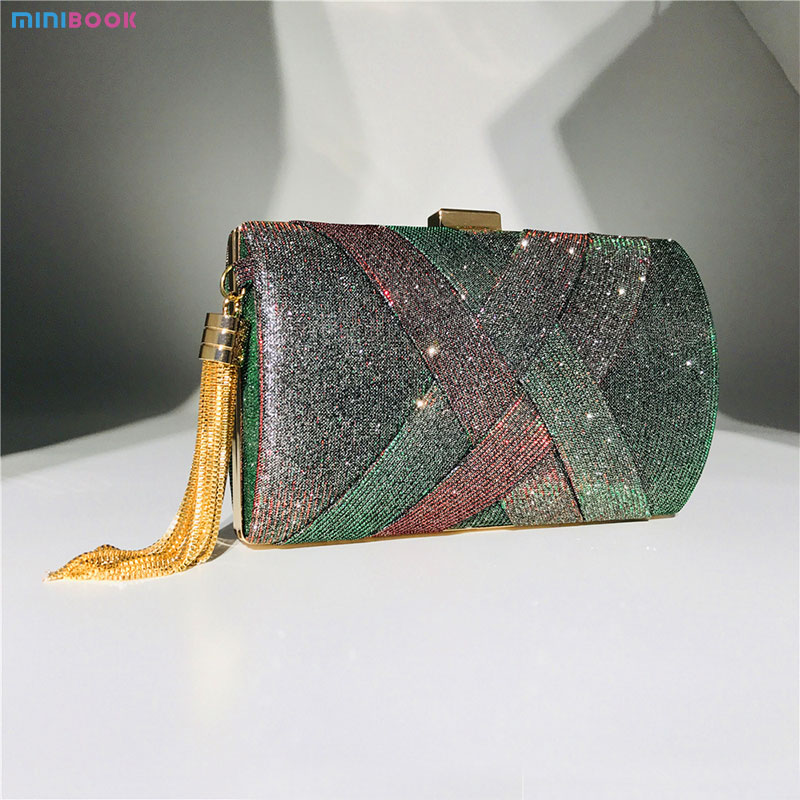 Low MOQ Mix Models Satin Ladies Diamante Party Purses Bridal Handbags For Women Luxury