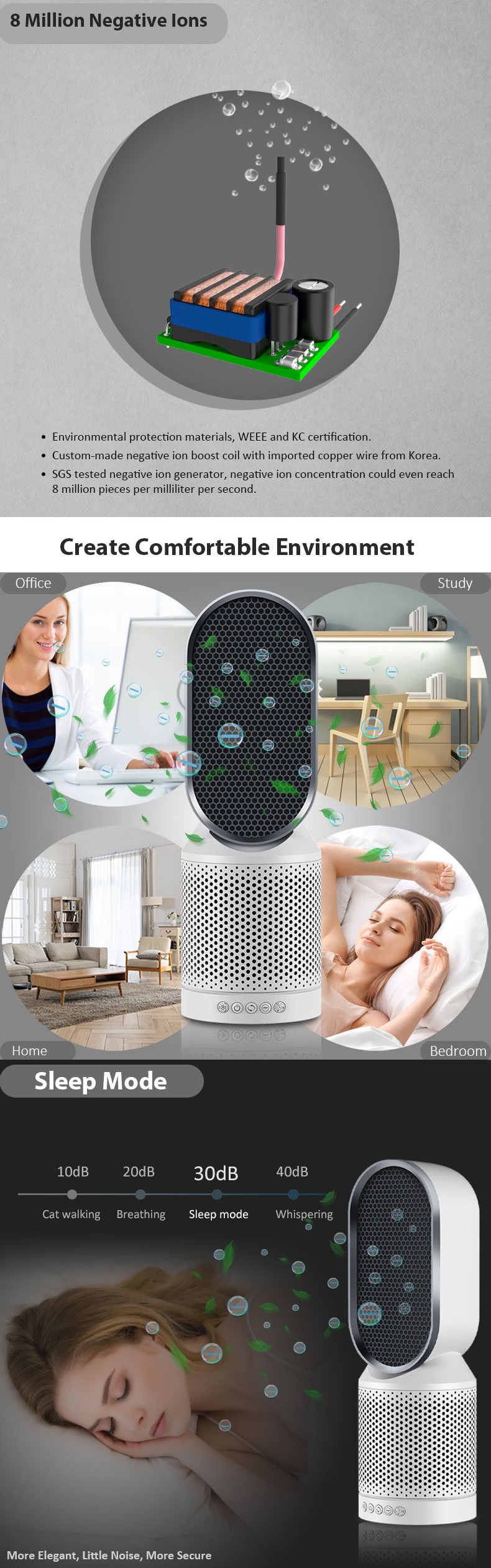 House Desktop Level H11 Hepa Air Purifier shaking head function