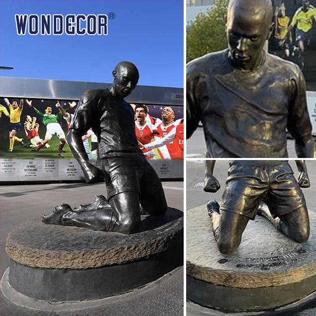 Masterfully Carved Bronze Statues Sculpture Football Players Celebrate Action