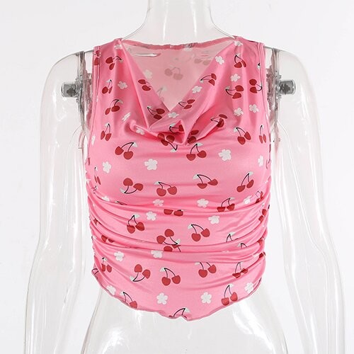 OEM maufactorCross -border European and American women's clothing sexy deep V -neck floral vest tight navel camping top