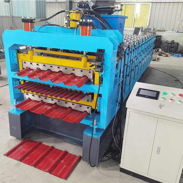 Building Material IBR  Panel / Corrugated Metal Steel Glazed Tile Roofing Sheet Machine Three Layer Roll Forming Machine