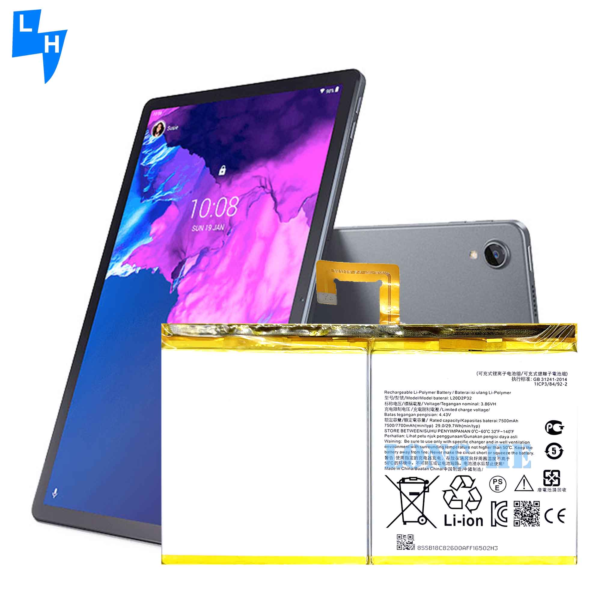 Lenovo Tab P11/ TB-J606F/K10 TAB/ K10 10.3 Smart Tab 7500mAh Capacity L20D2P32 Battery