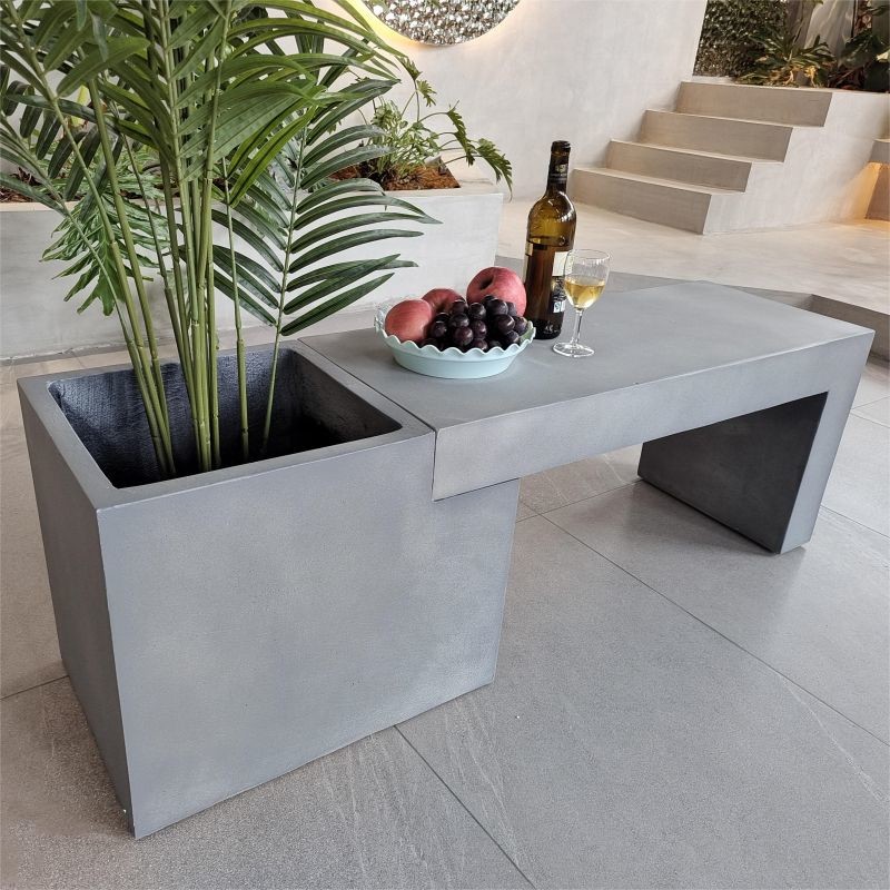 Rectangular GRC Concrete Patio Table Garden Furniture Outdoor Concrete Benches