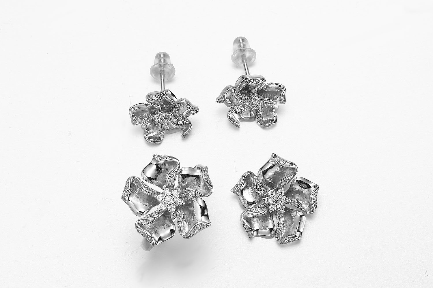 Sterling Silver Dangle Earrings Set With Link Bracelet Lobster Clasp Rhodium Plating