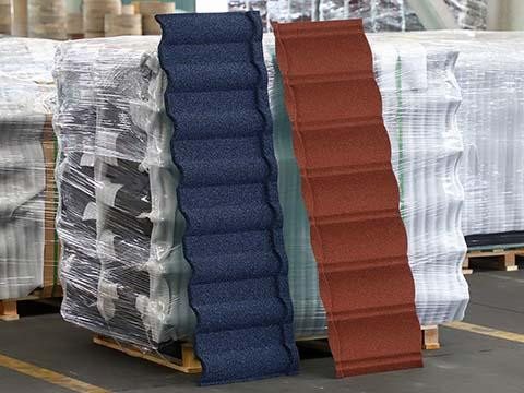 Villas Building Top Roof Tile Color Stone Coated Bond Tile AZ70 Stone Coated Metal Tile 50 Years Warranty Wave Tile