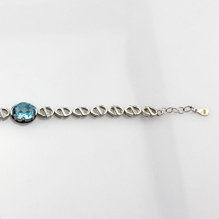 Fashion Jewelry Oval Blue Topaz and Clear Cubic Zircon Link Bracelet(H06)