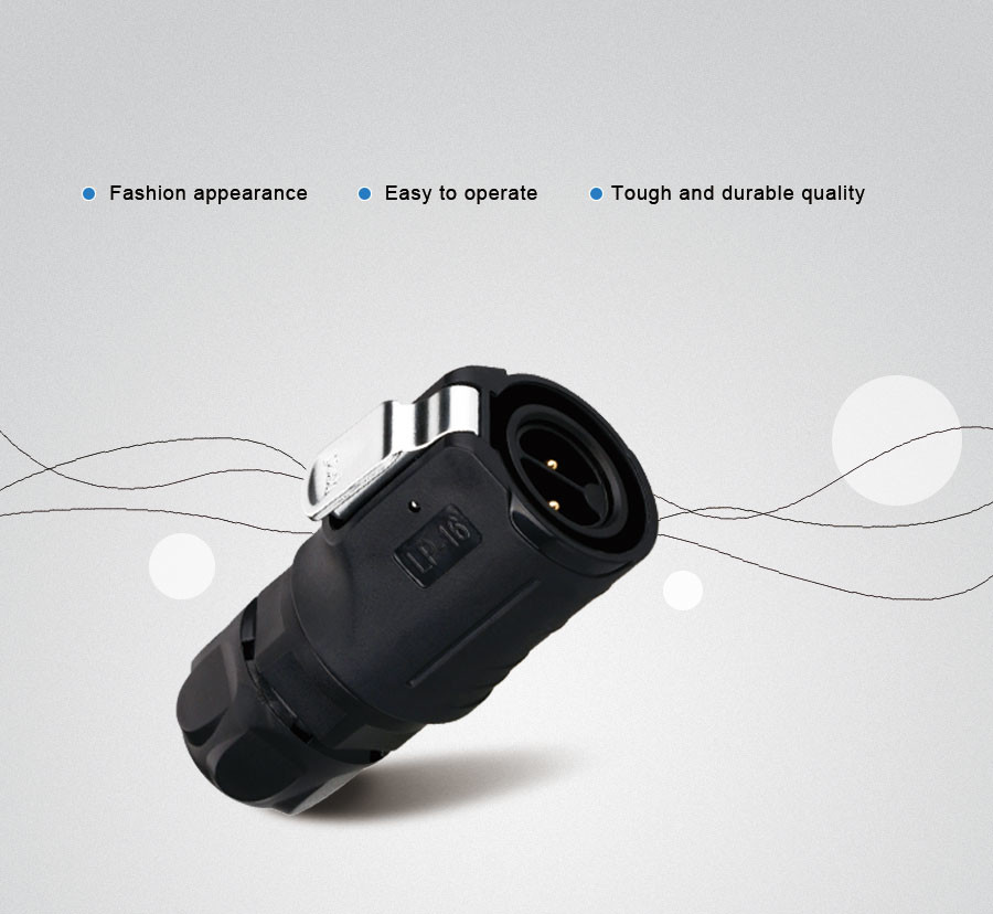 LP16 series Black Plastic Shell 3Pin Electric Plug and Socket Waterproof Connector for Lighting and Audio and Visual