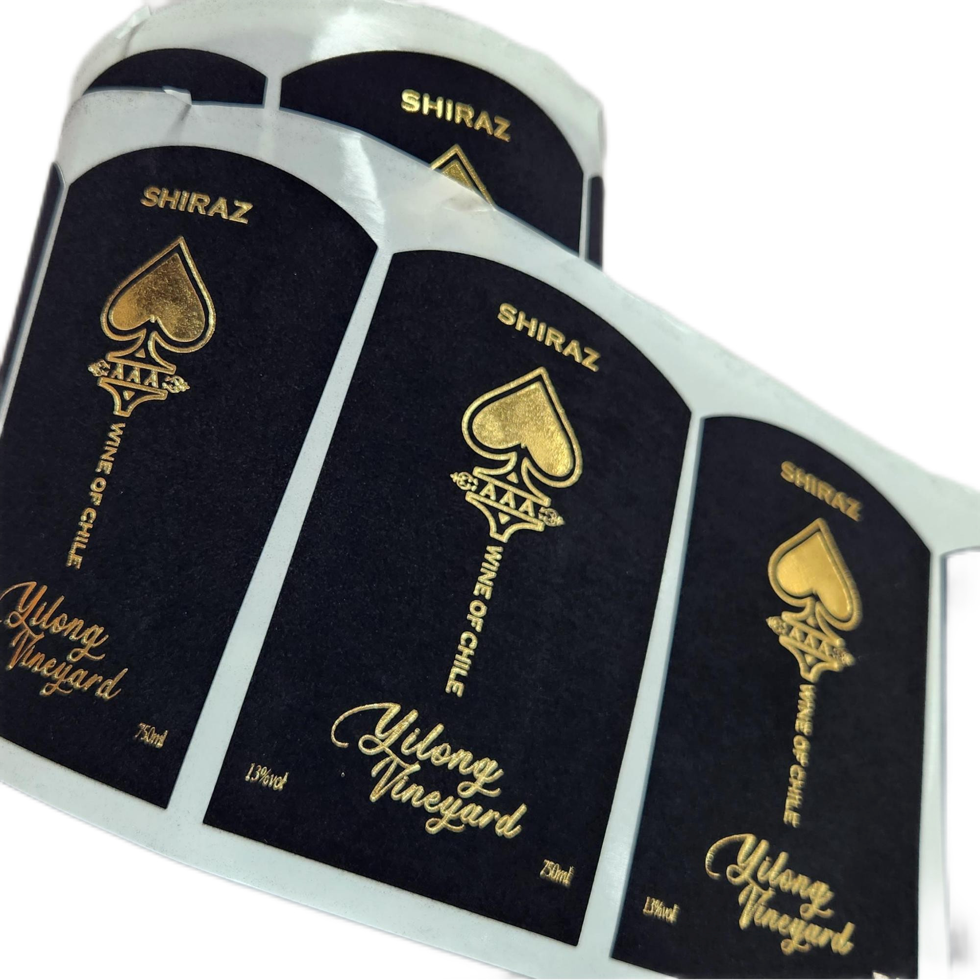 Customizable Printing Gold Foil Stamping Embossed Premium Velvet Paper Wine Label for Wine Bottles Labels Packaging.