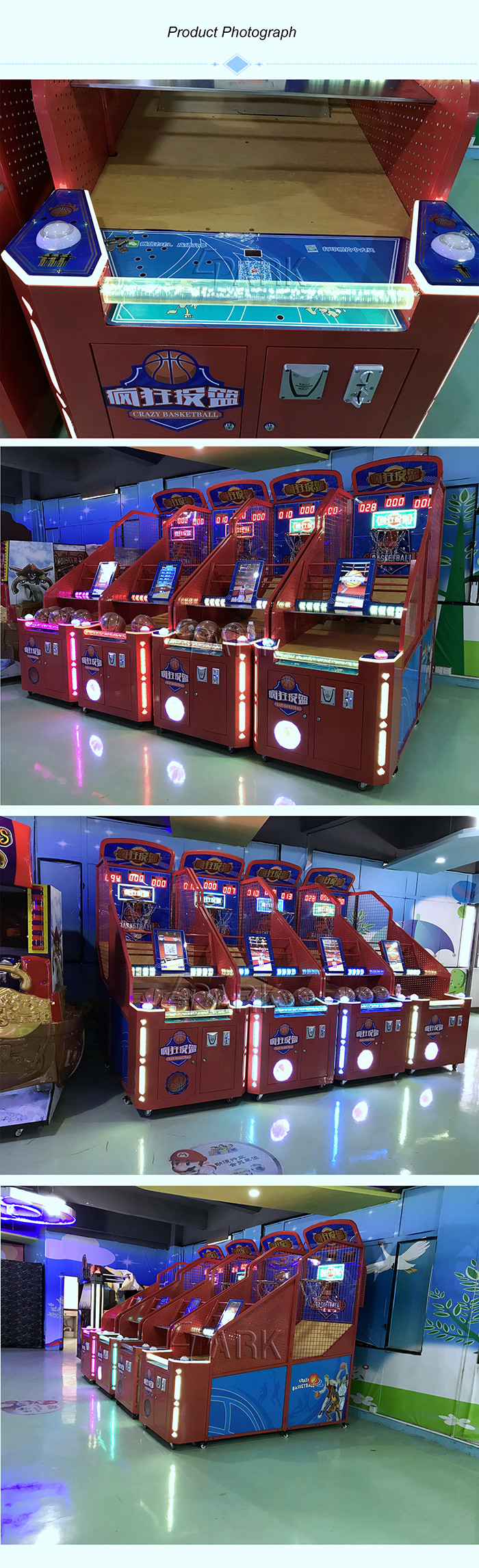 Coin Operated Amusement Sports Redemption Game Machine / Basketball Shooting Video Arcade Equipment