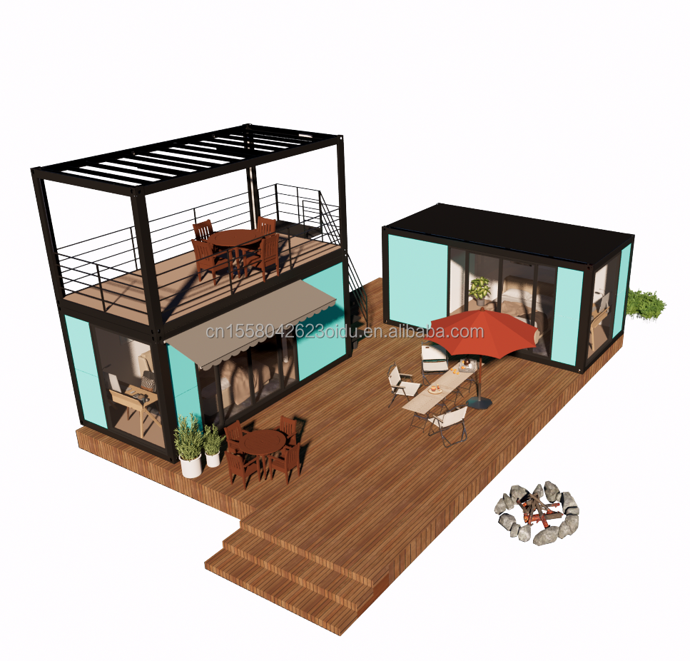 Hotel Container House with Galvanized Steel Square Tubes Main Structure and 2 or 3 Bedrooms