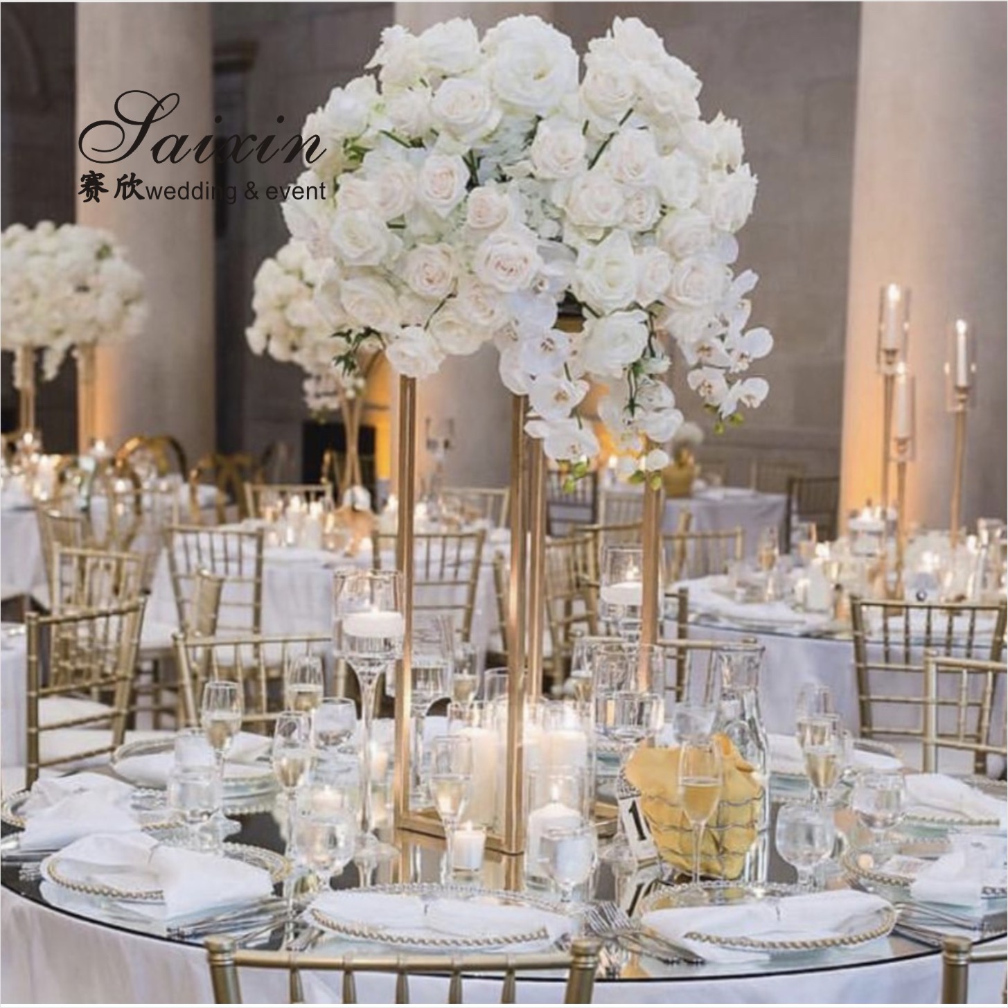 ZT-325L Saixin Gorgeous 18 arms Crystal candelabra flower stand for wedding centerpiece
