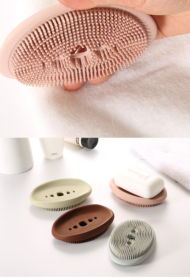 Silicone Soap Dish Brush With Drain, Soap Holder Soap Box Shower Dish Soft Bristles Shower Brush Soap Saver For Bathroom