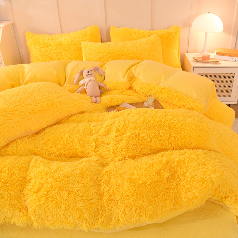 All-groups Rainbow Color Fur Velvet Fluffy Plush Soft Bedding Sheet Set for Kids Girl