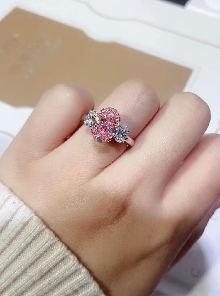 3.52CT Lab Grown Diamond Jewelry Pink Oval Diamond Ring VS2
