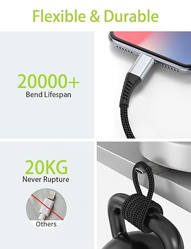 Fast Charger Block Data Transfer Cable Braided 3Ft 6ft For Iphone 15 16