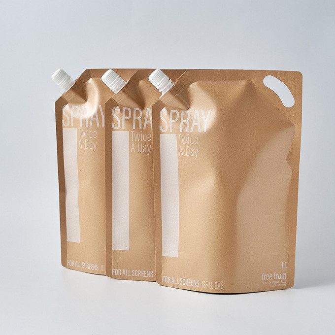 Perfume Kraft Paper Custom Printed Stand Up Pouches Aluminum Foil Liquid Food Spout Pouch