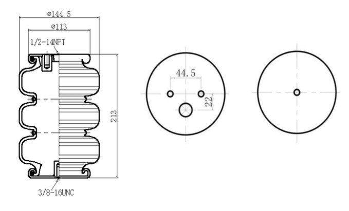 Airsustech 3B2400 Air Spring Shocks Rubber Triple Convoluted With Air Inlet 1/2NPT