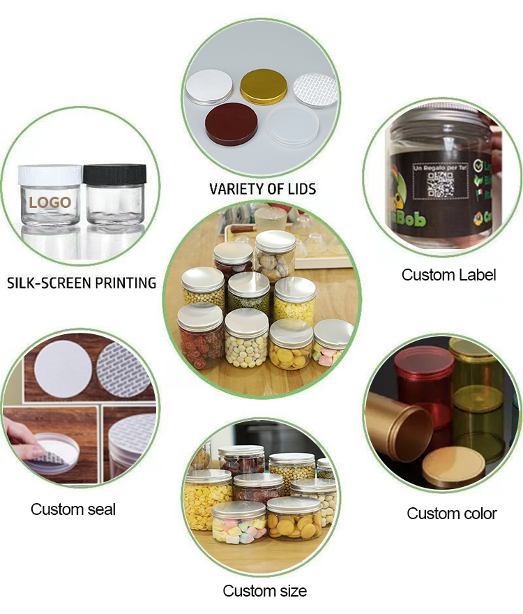 No Leak 250ml Plastic Jar For Cookie And Candy With Aluminum Lid