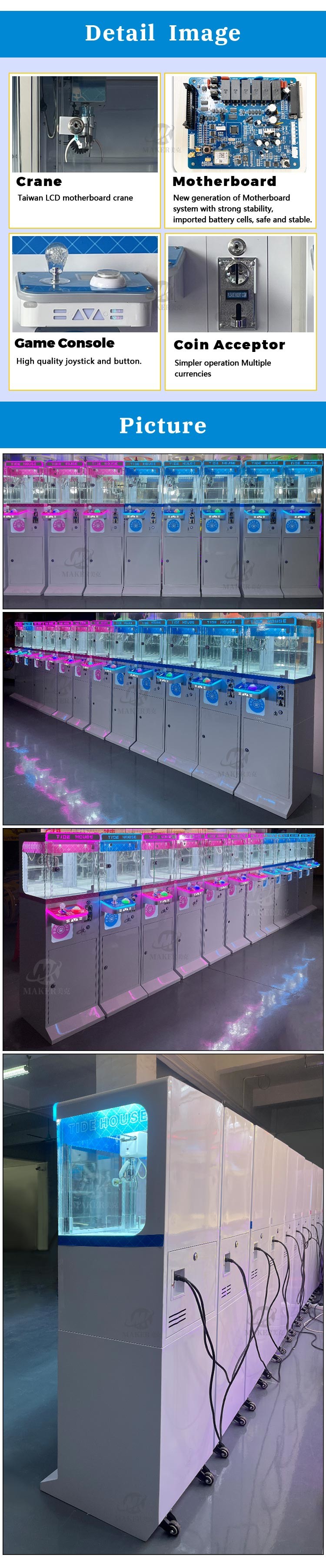Single Player Tempering Glass Arcade Claw Crane Machine Pink Color